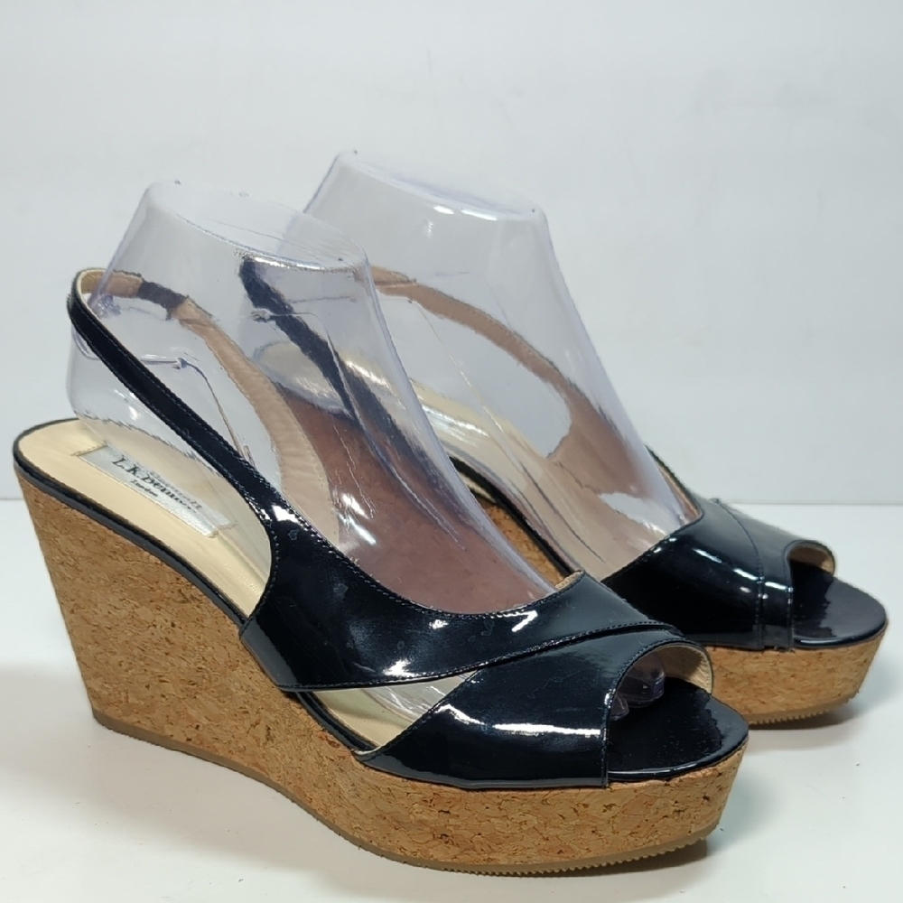 L.K. Bennett Adelia swingback cork wedge platform shoes women size 9.5 EU 40